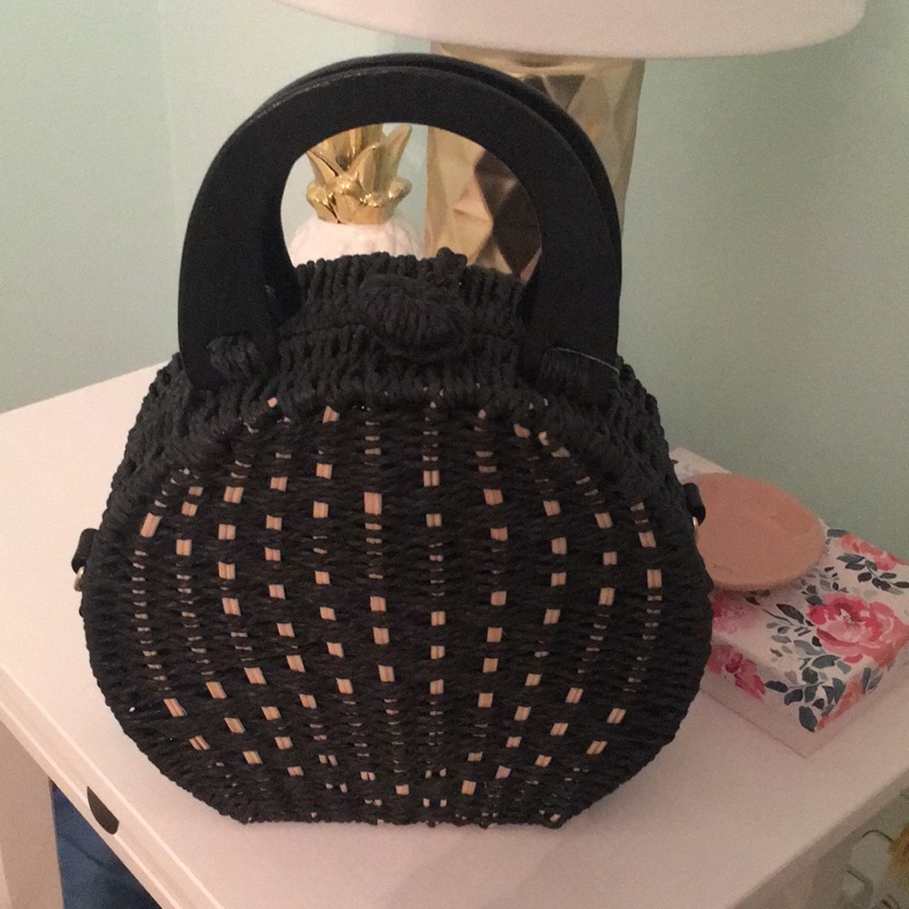 Black and Tan Rattan Bag